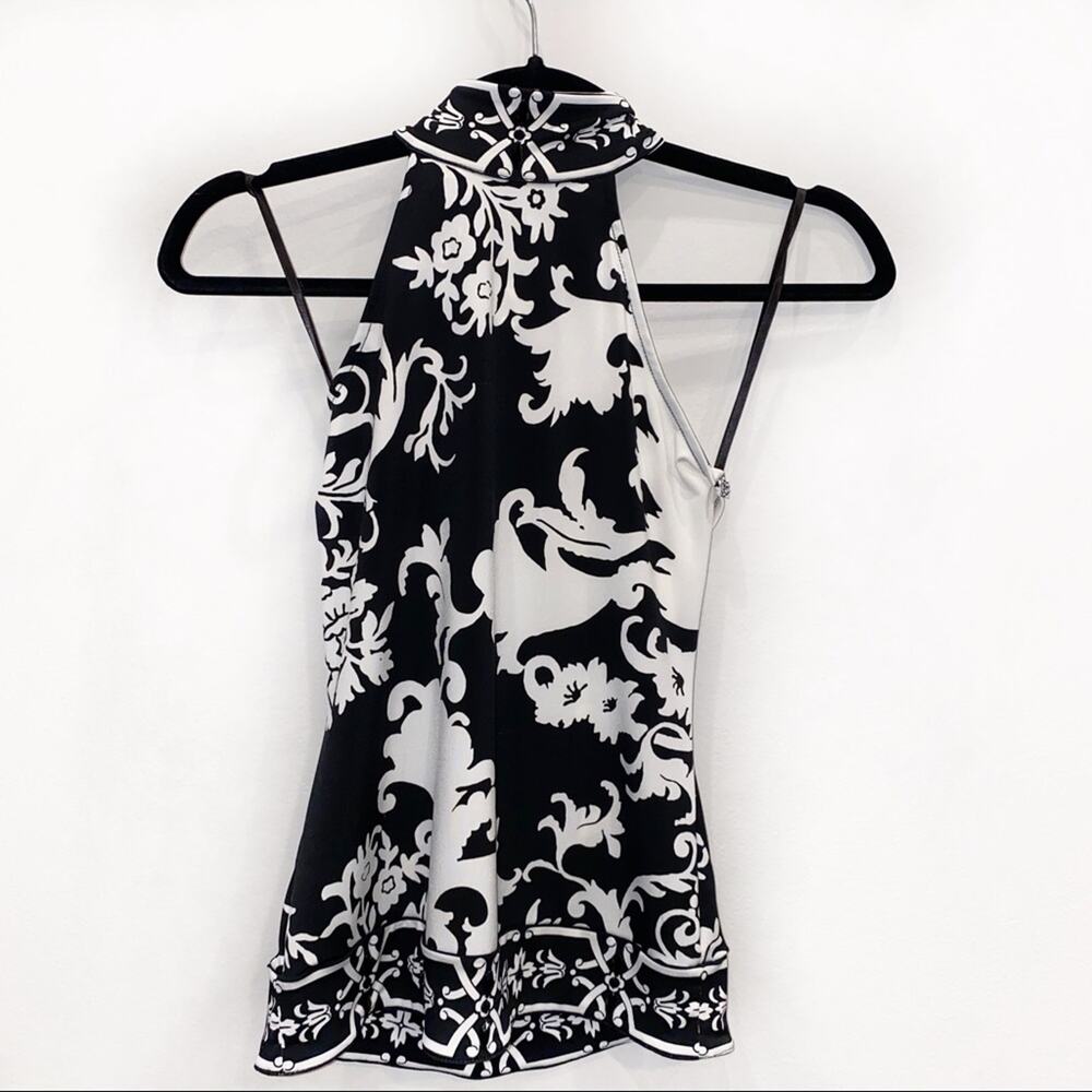 WHBM Black & White Embellished beaded floral high neck halter top XS Petite